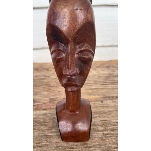 Vintage MCM African Carved Wood Head Busts Woman Man Wire Jewelry - Picture 8 of 15